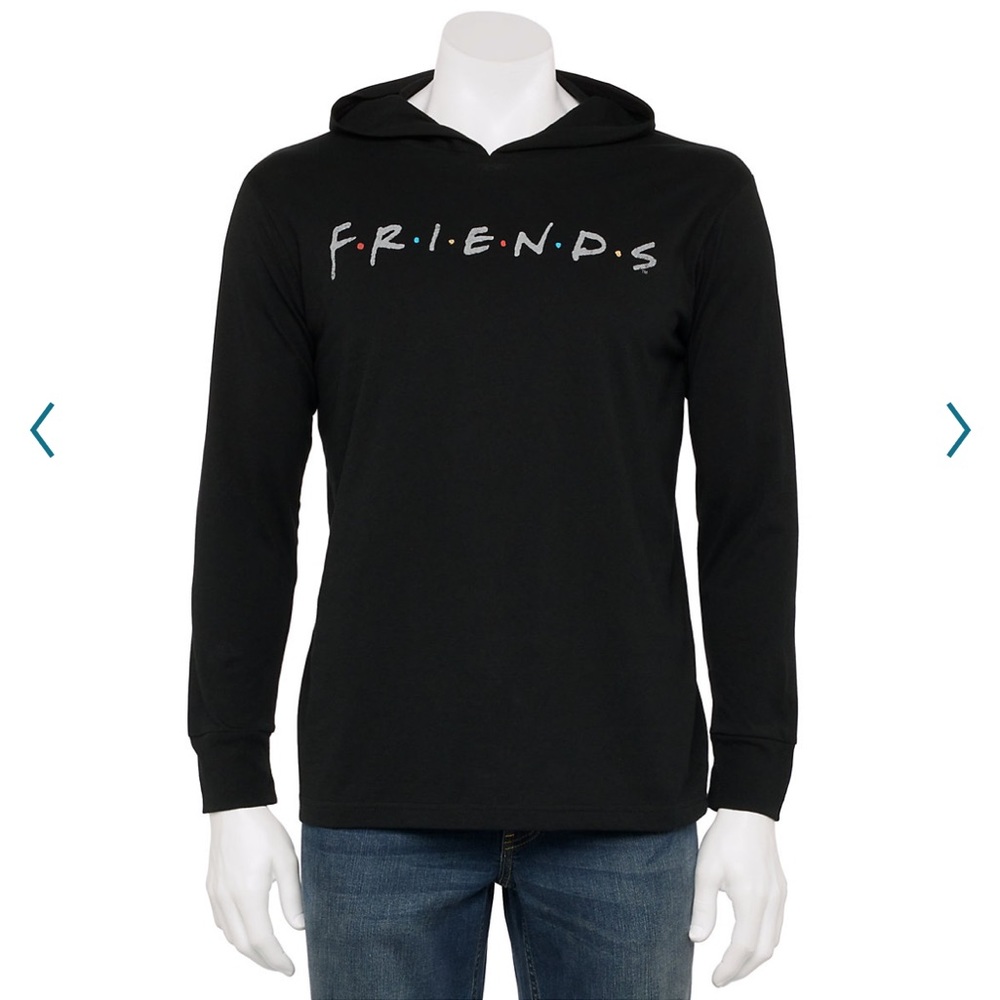 Men's Friends Long Sleeve Hooded Tee | Medium, Black